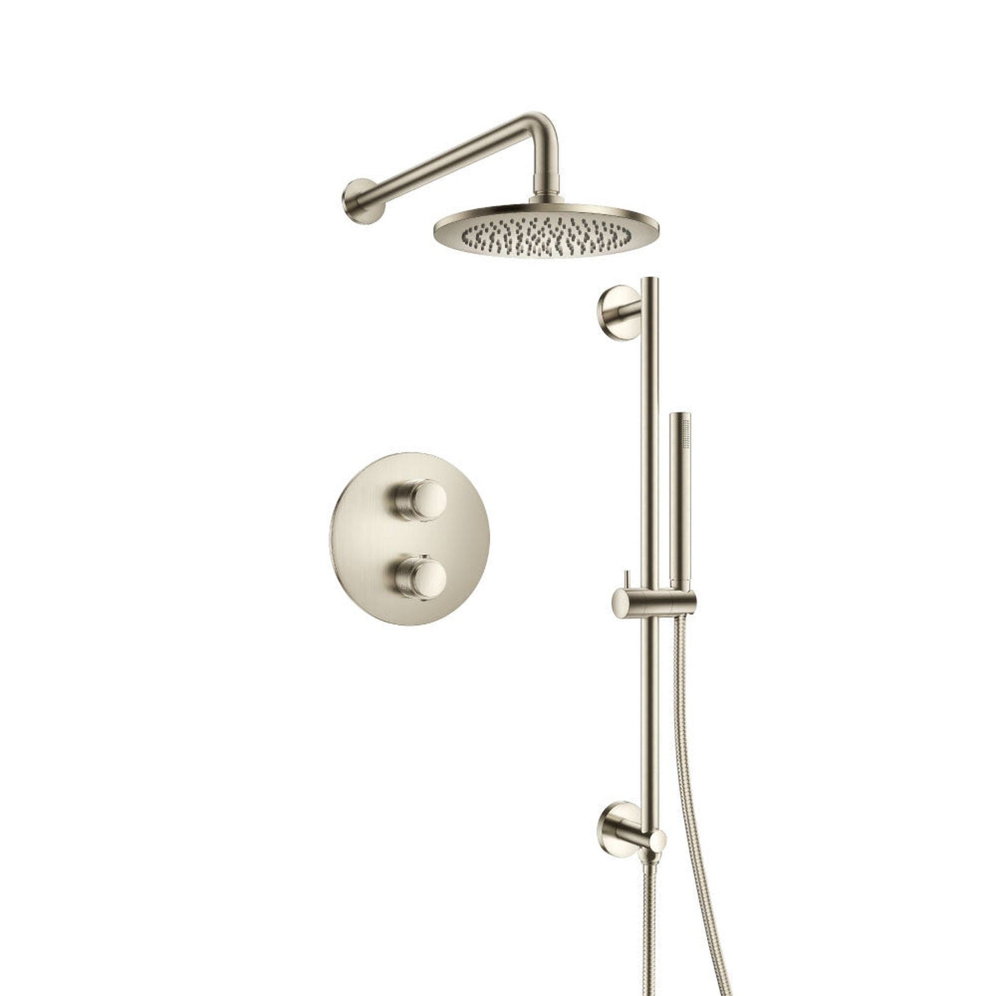 Flusso Faucets Serie 250 Two Output Shower Set With Shower Head, Hand Held and Slide Bar in Brushed Nickel (250.7125BN)