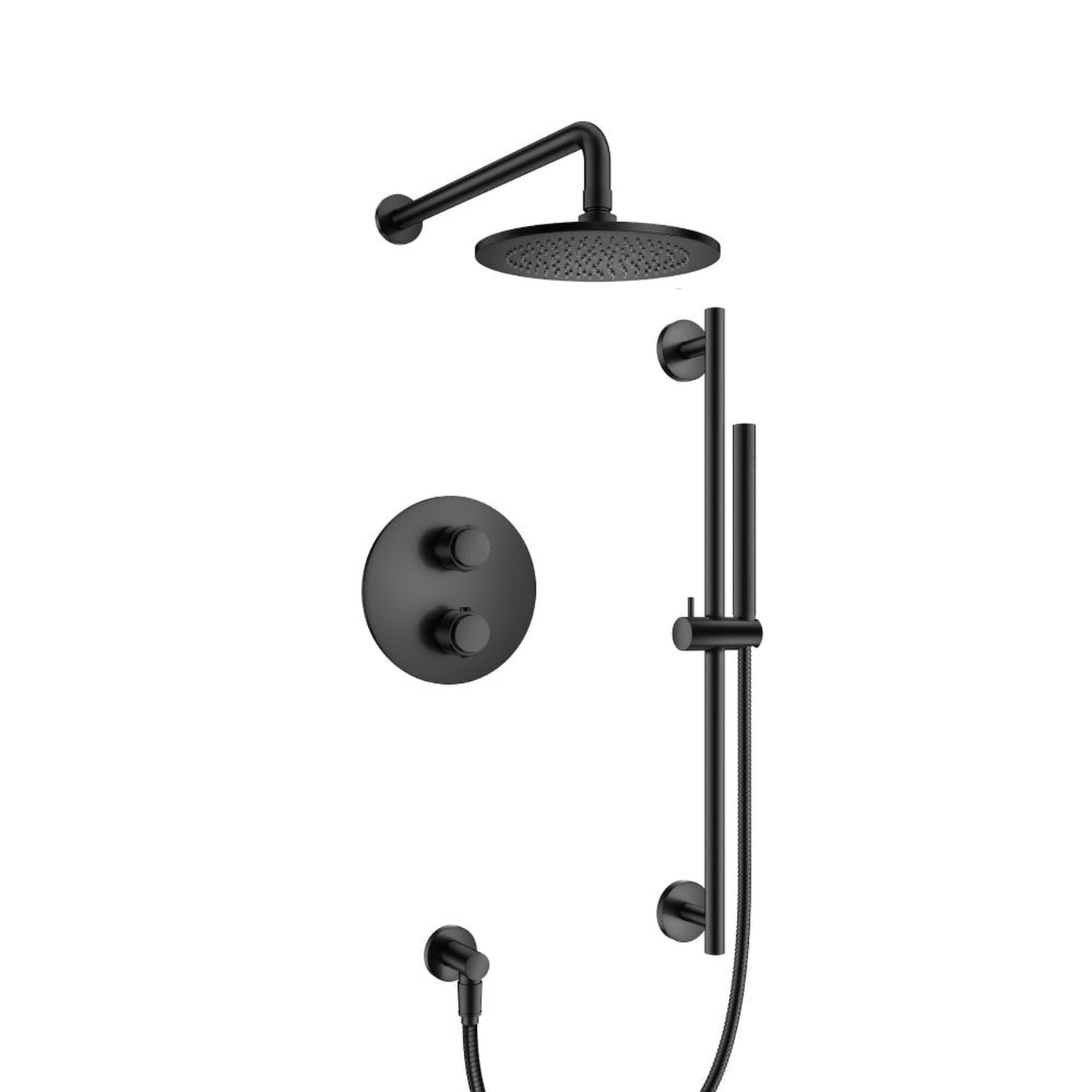 Flusso Faucets Serie 250 Two Output Shower Set With Shower Head, Hand Held and Slide Bar in Matte Black (250.7100MB)