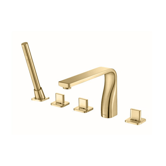 Flusso Faucets Serie 260 Five Hole Deck Mounted Roman Tub Faucet With Hand Shower in Satin Brass