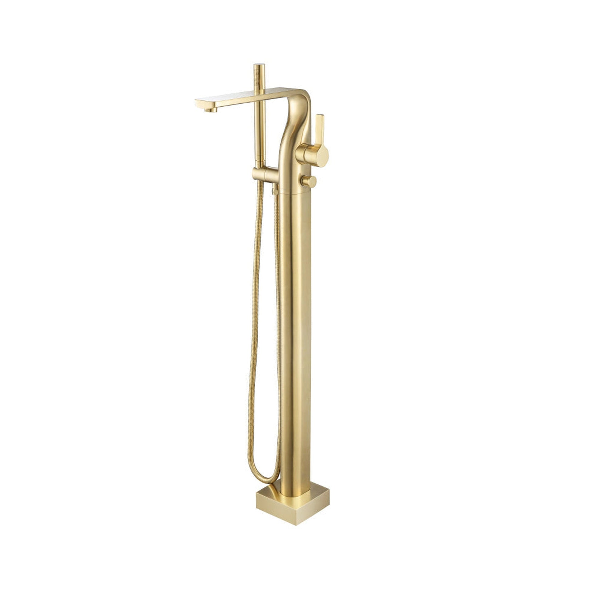 Flusso Faucets Serie 260 Freestanding Floor Mount Bathtub / Tub Filler With Hand Shower in Satin Brass