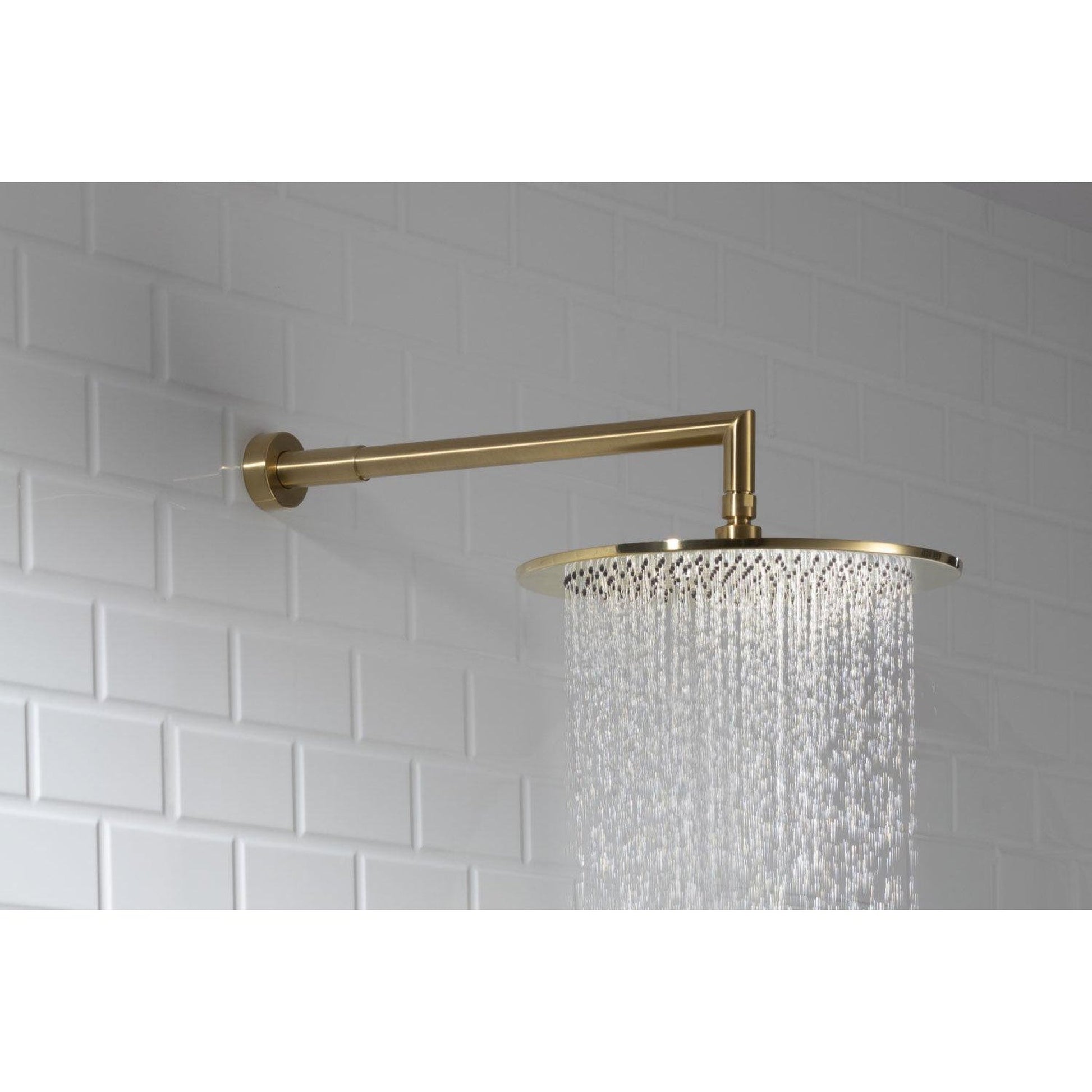 Flusso Faucets Serie 260 Single Output Satin Brass PVD Wall-Mounted Shower Set With Round Rain Shower Head, Two-Handle Shower Trim and 1-Output Horizontal / Vertical Wall-Mounted Thermostatic Shower / Bathtub Valve With Integrated Volume Control