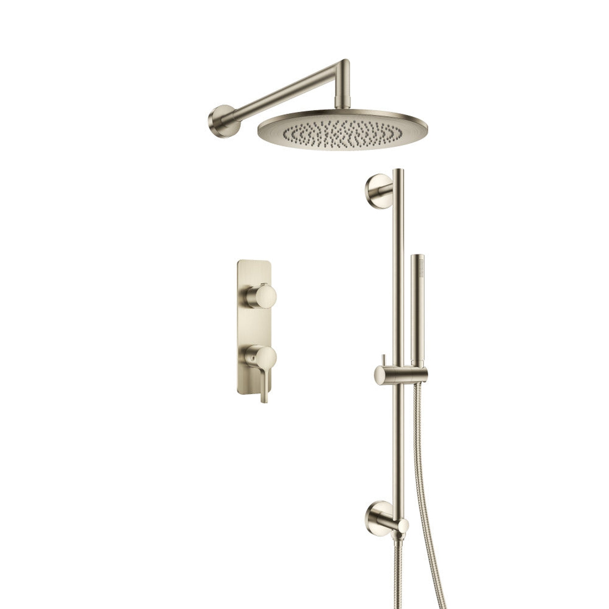 Flusso Faucets Serie 260 Two Output Shower Set With Shower Head, Hand Held and Slide Bar in Brushed Nickel