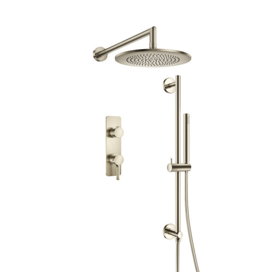Flusso Faucets Serie 260 Two Output Shower Set With Shower Head, Hand Held and Slide Bar in Brushed Nickel