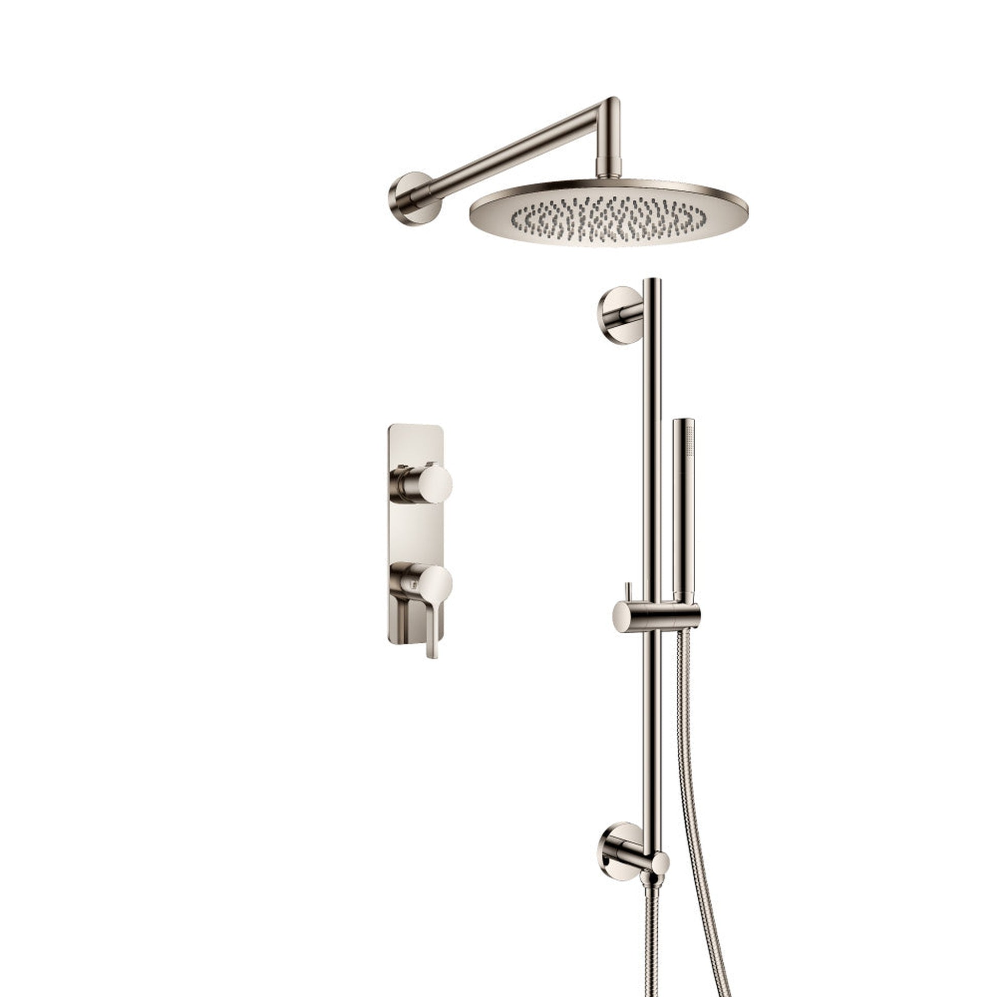 Flusso Faucets Serie 260 Two Output Shower Set With Shower Head, Hand Held and Slide Bar in Polished Nickel