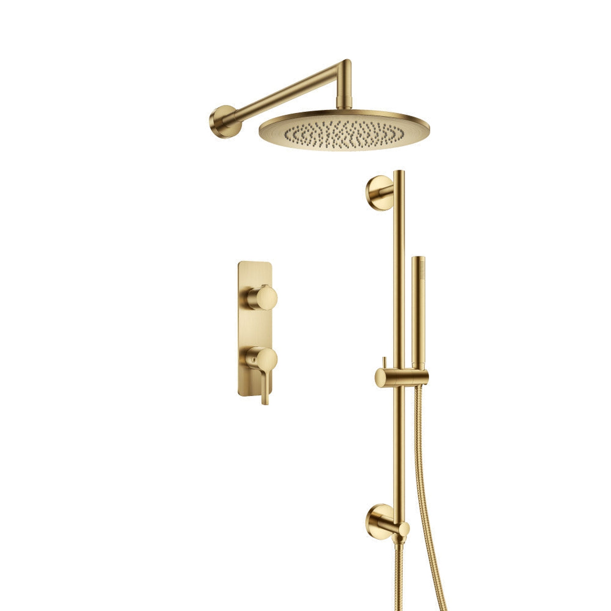 Flusso Faucets Serie 260 Two Output Shower Set With Shower Head, Hand Held and Slide Bar in Satin Brass