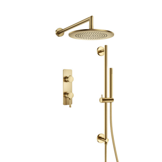 Flusso Faucets Serie 260 Two Output Shower Set With Shower Head, Hand Held and Slide Bar in Satin Brass
