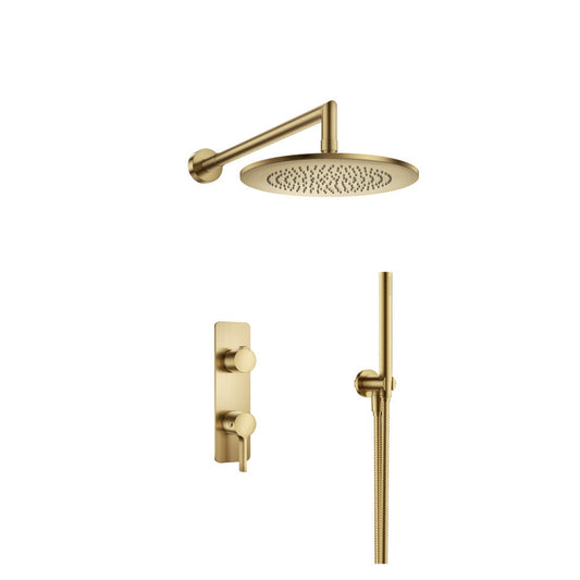 Flusso Faucets Serie 260 Two Output Shower Set With Shower Head and Hand Held in Satin Brass