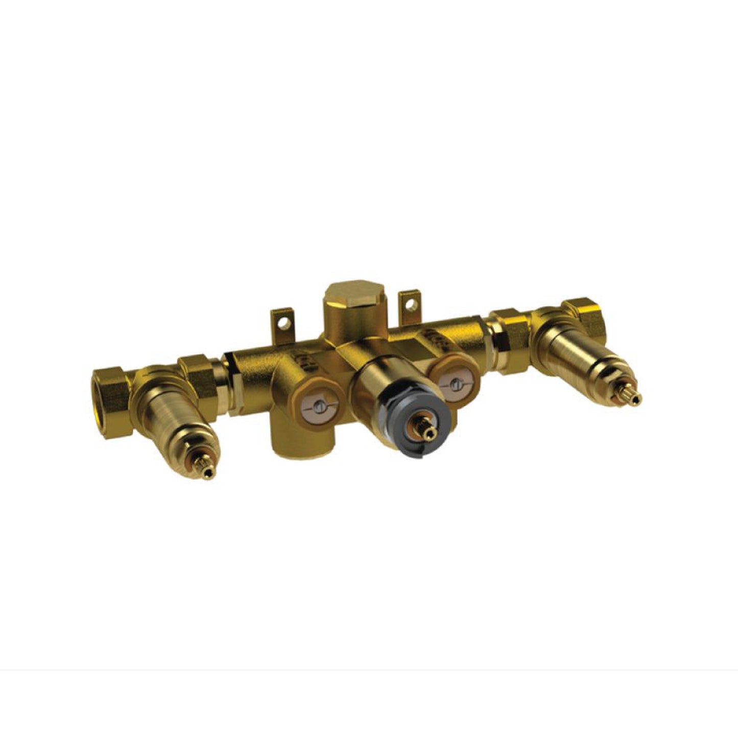 Flusso Faucets Universal Fixtures 3/4" Two Output Thermostatic Valve in Rough Brass (TVH.2715)