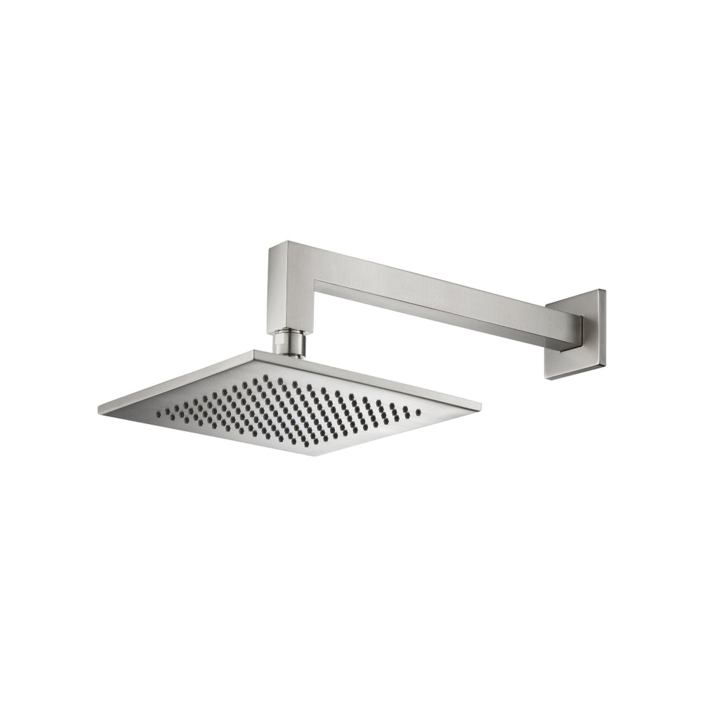 Flusso Faucets Universal Fixtures 8" Solid Brass Showerhead / Rainhead With 12" Wall Mount Shower Arm in Brushed Nickel (HS1001WBN)