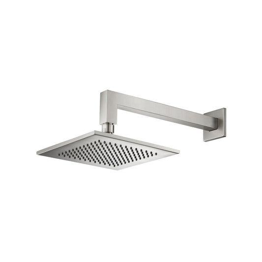 Flusso Faucets Universal Fixtures 8" Solid Brass Showerhead / Rainhead With 12" Wall Mount Shower Arm in Brushed Nickel (HS1001WBN)