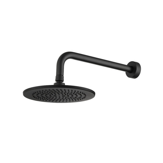 Flusso Faucets Universal Fixtures 8" Solid Brass Showerhead / Rainhead With 12" Wall Mount Shower Arm in Matte Black (HS1002WMB)