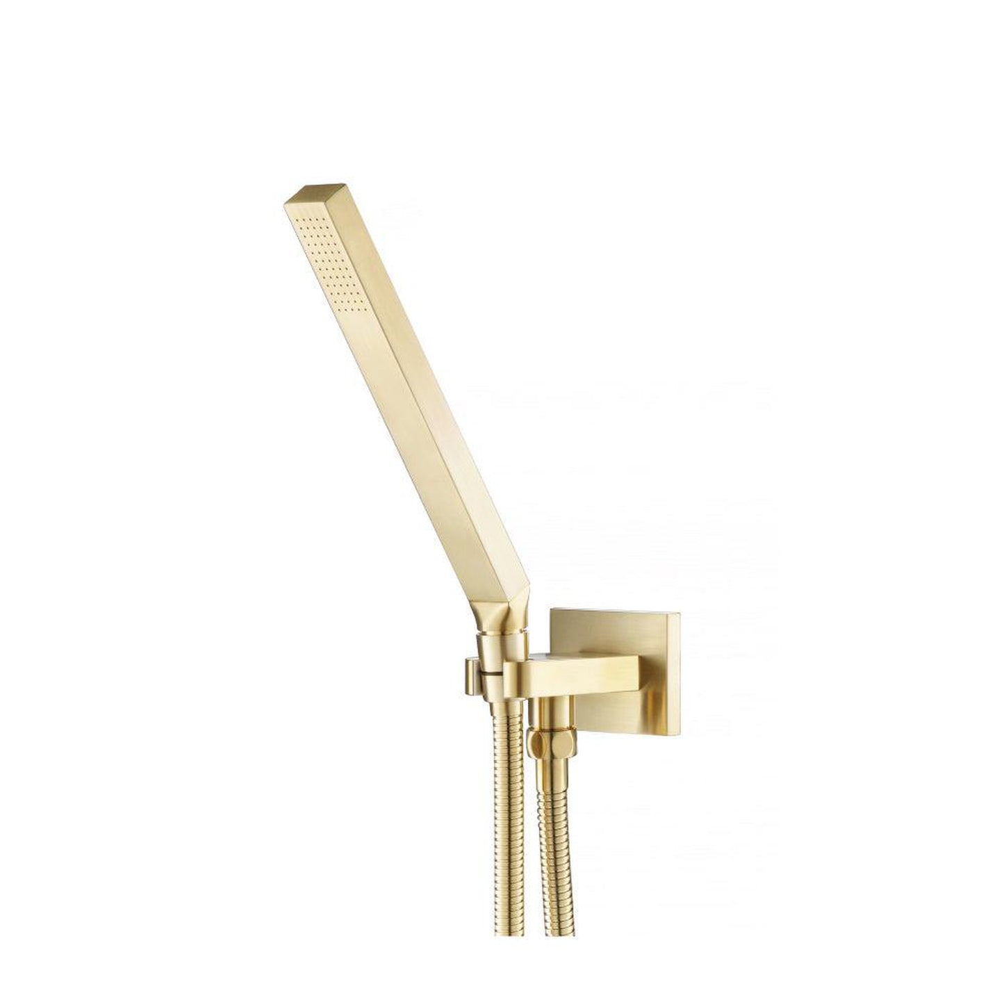 Flusso Faucets Universal Fixtures Hand Shower Set With Wall Elbow, Holder and Hose in Satin Brass (HS1003SB)