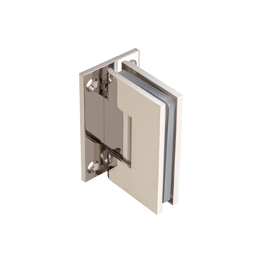 Flusso Faucets Wall To Glass Self Centering Shower Door Hinge in Polished Nickel Finish