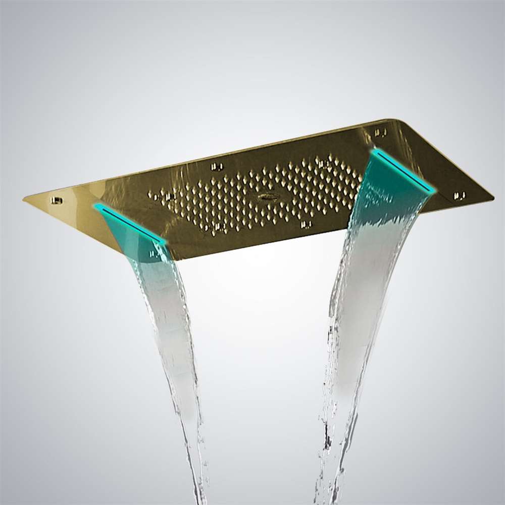 Fontana 28" x 16" Recessed Color Changing Water Powered LED Gold Shower Head