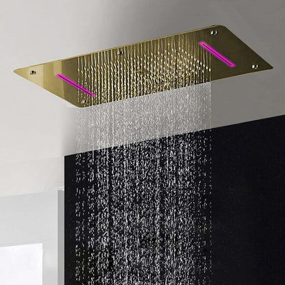 Fontana 28" x 16" Recessed Color Changing Water Powered LED Gold Shower Head