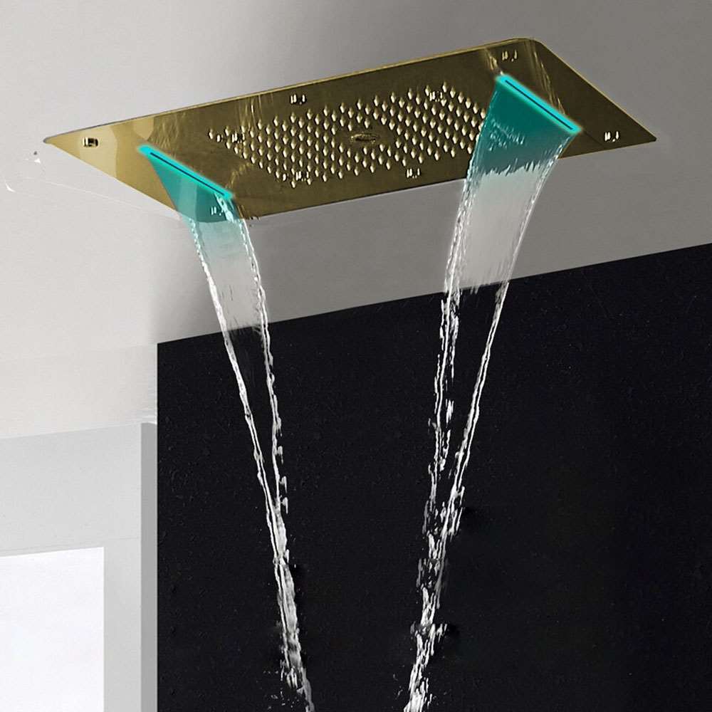 Fontana 28" x 16" Recessed Color Changing Water Powered LED Gold Shower Head