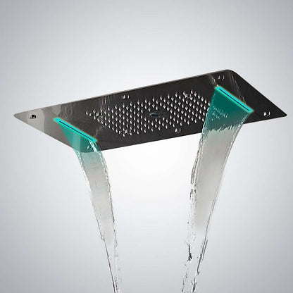 Fontana 28" x 16" Recessed Color Changing Water Powered LED Matte Black Shower Head