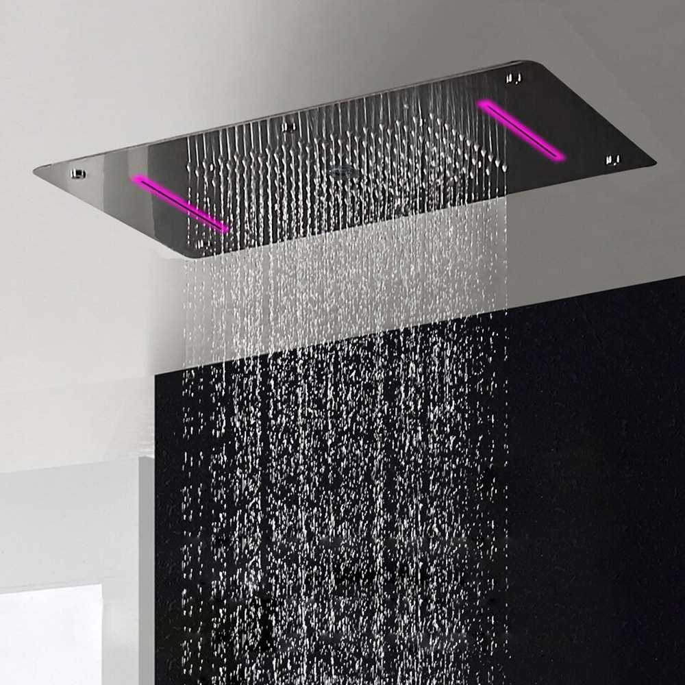 Fontana 28" x 16" Recessed Color Changing Water Powered LED Matte Black Shower Head