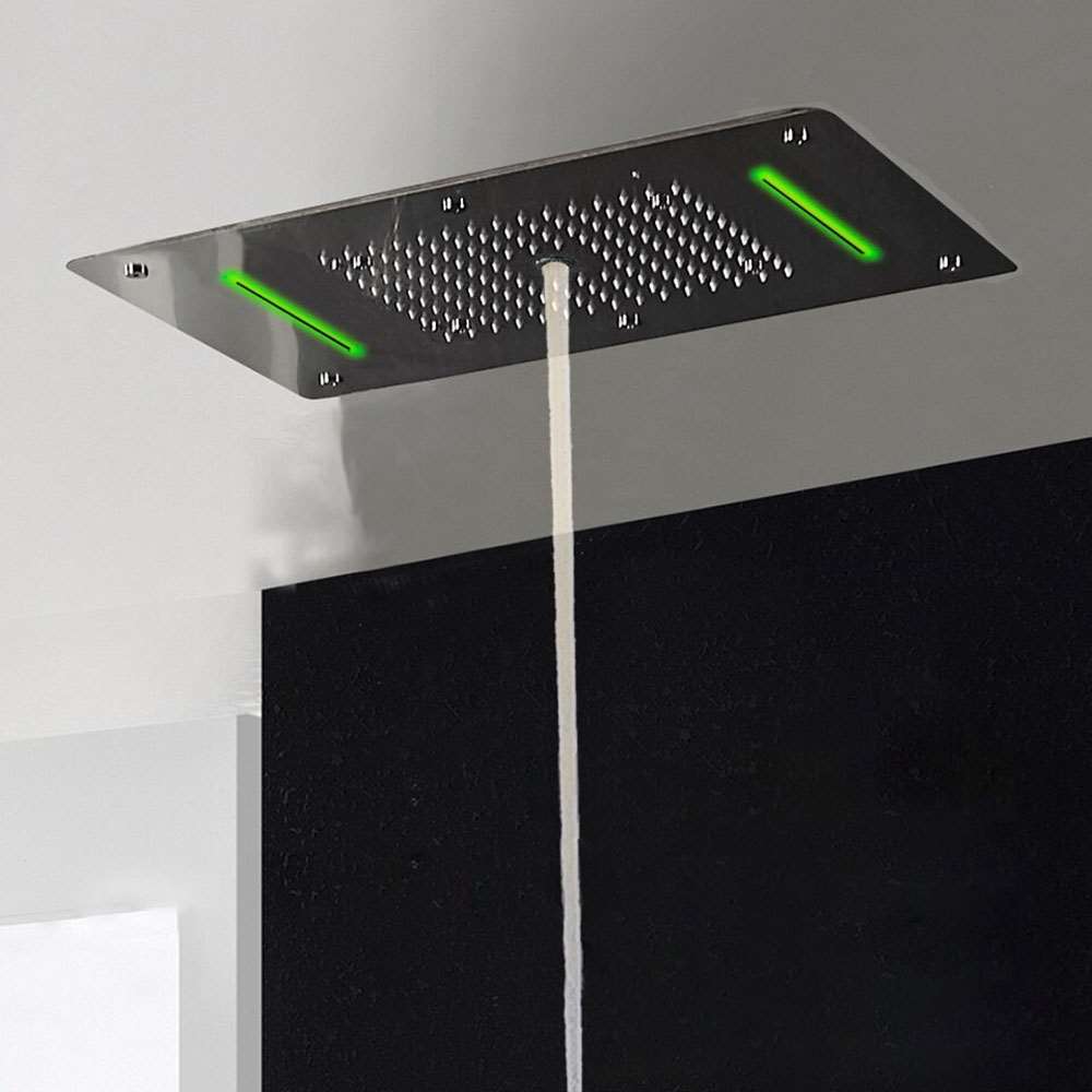 Fontana 28" x 16" Recessed Color Changing Water Powered LED Matte Black Shower Head