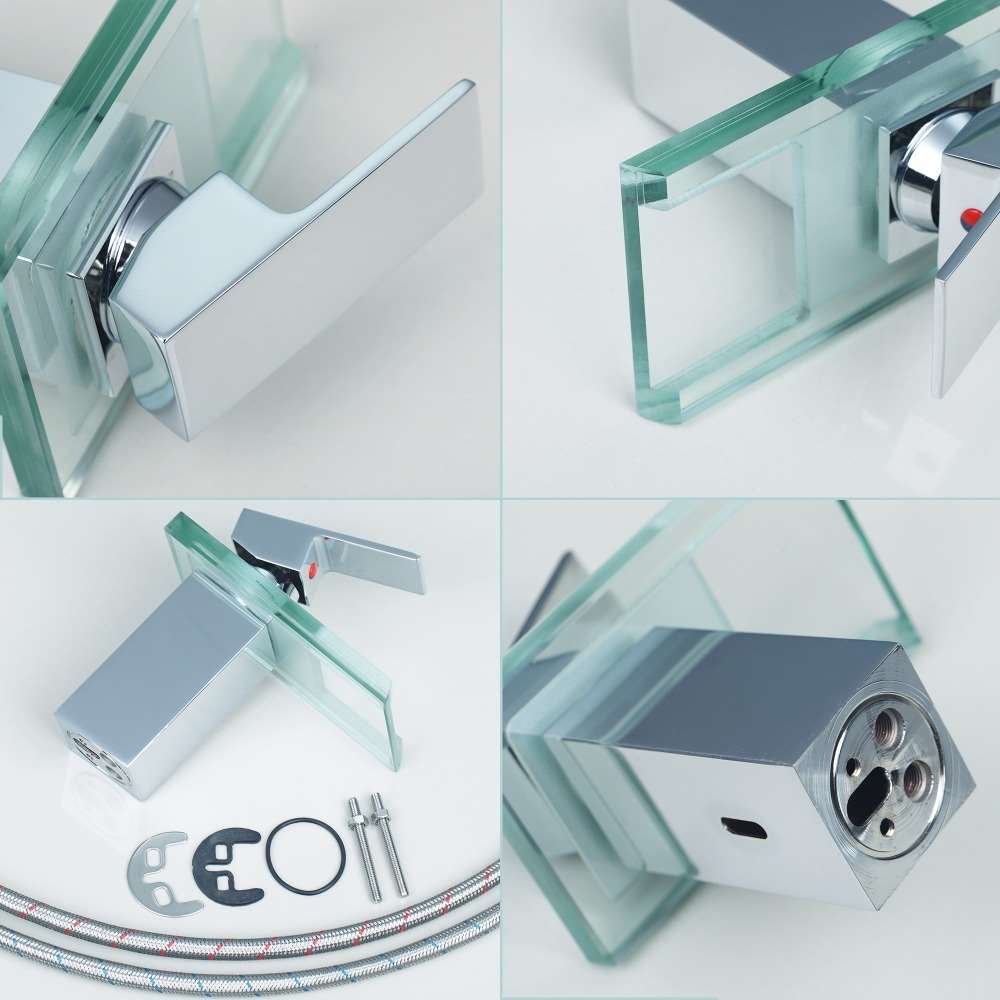 Fontana 7" Bend Glass LED Single Lever Brass Chrome Sink Faucet