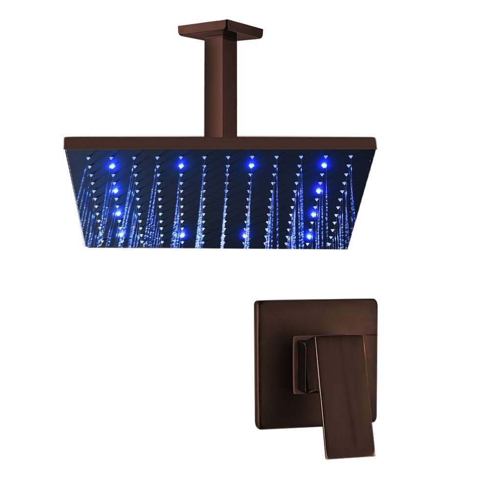 Fontana 8" Square Color Changing LED Oil Rubbed Bronze Rain Shower Head With Mixing Valve Controller