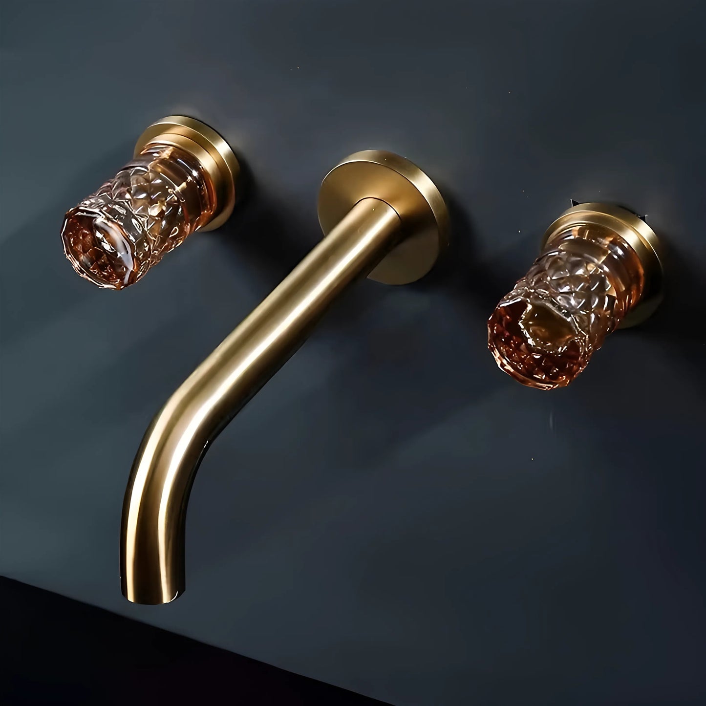 Fontana Aquitaine Double Crystal Handle Brushed Gold Wall Mounted Basin Faucet