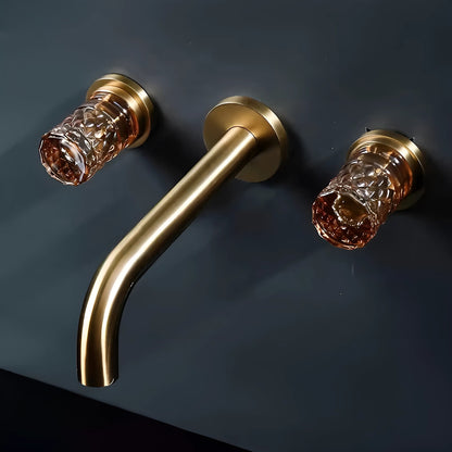 Fontana Aquitaine Double Crystal Handle Brushed Gold Wall Mounted Basin Faucet