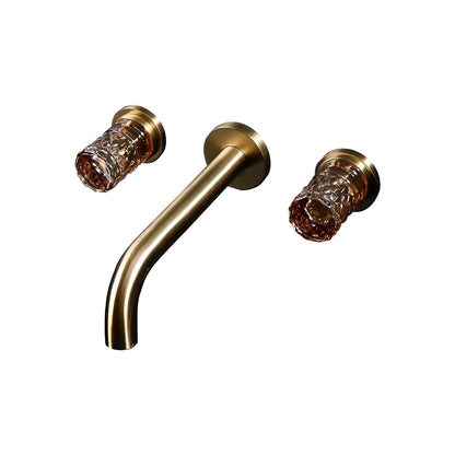 Fontana Aquitaine Double Crystal Handle Brushed Gold Wall Mounted Basin Faucet