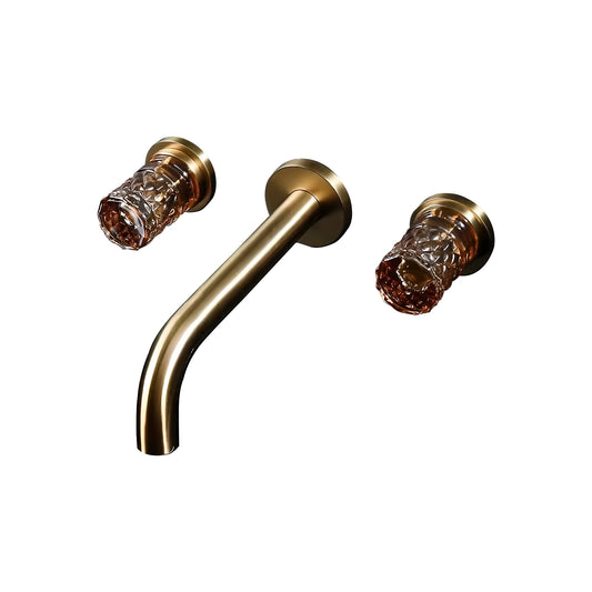 Fontana Aquitaine Double Crystal Handle Brushed Gold Wall Mounted Basin Faucet