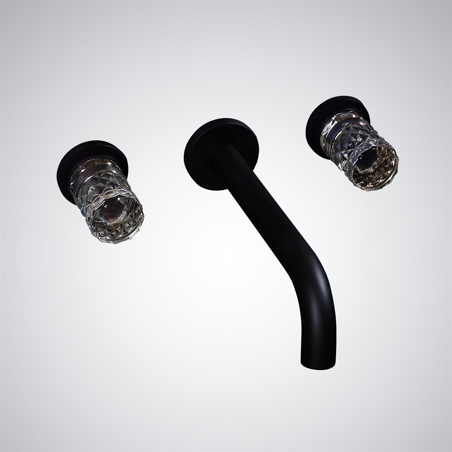 Fontana Aquitaine Double Crystal Handle Matte Black Wall Mounted Basin Faucet