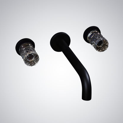 Fontana Aquitaine Double Crystal Handle Matte Black Wall Mounted Basin Faucet
