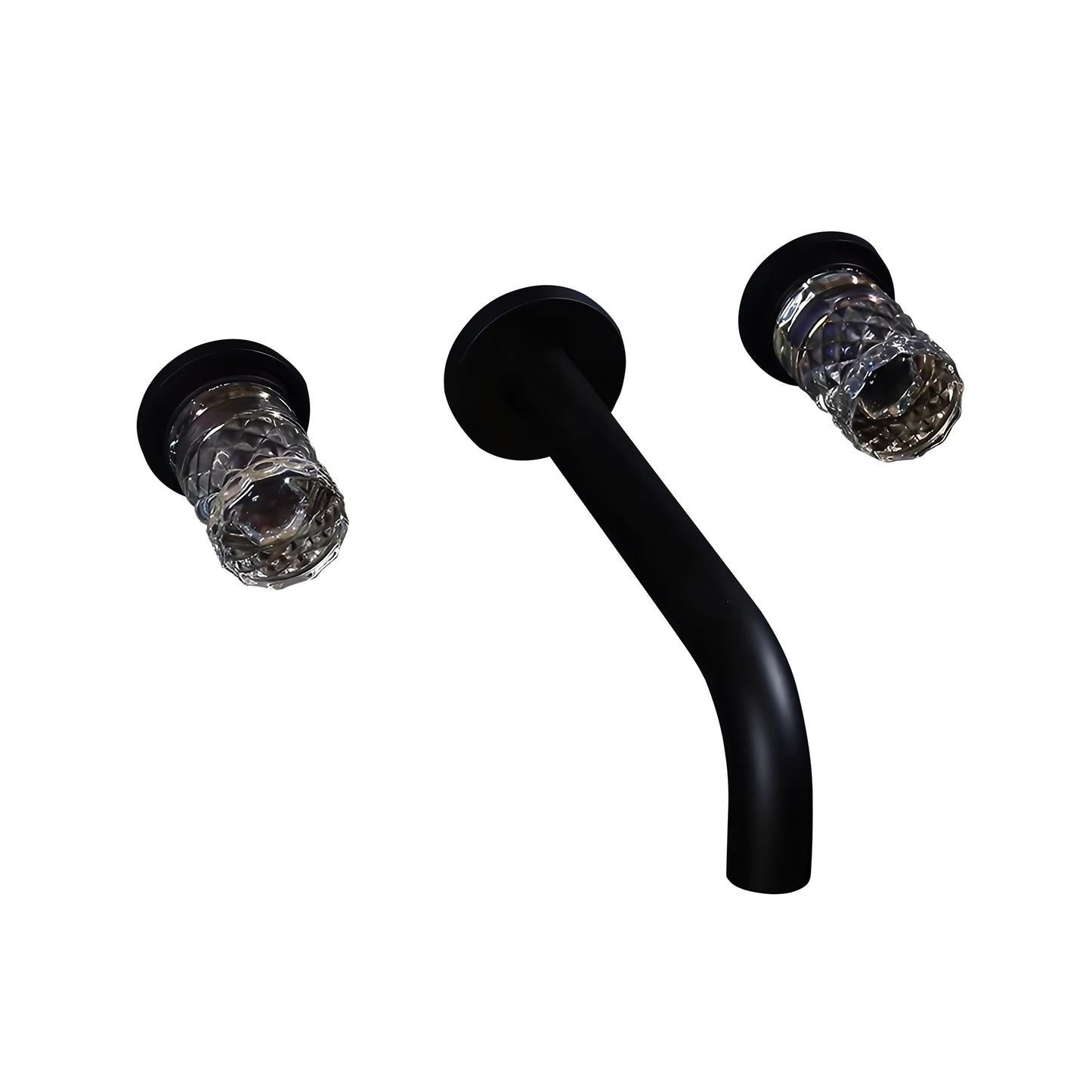 Fontana Aquitaine Double Crystal Handle Matte Black Wall Mounted Basin Faucet