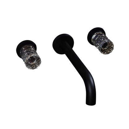 Fontana Aquitaine Double Crystal Handle Matte Black Wall Mounted Basin Faucet