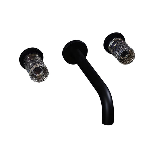Fontana Aquitaine Double Crystal Handle Matte Black Wall Mounted Basin Faucet