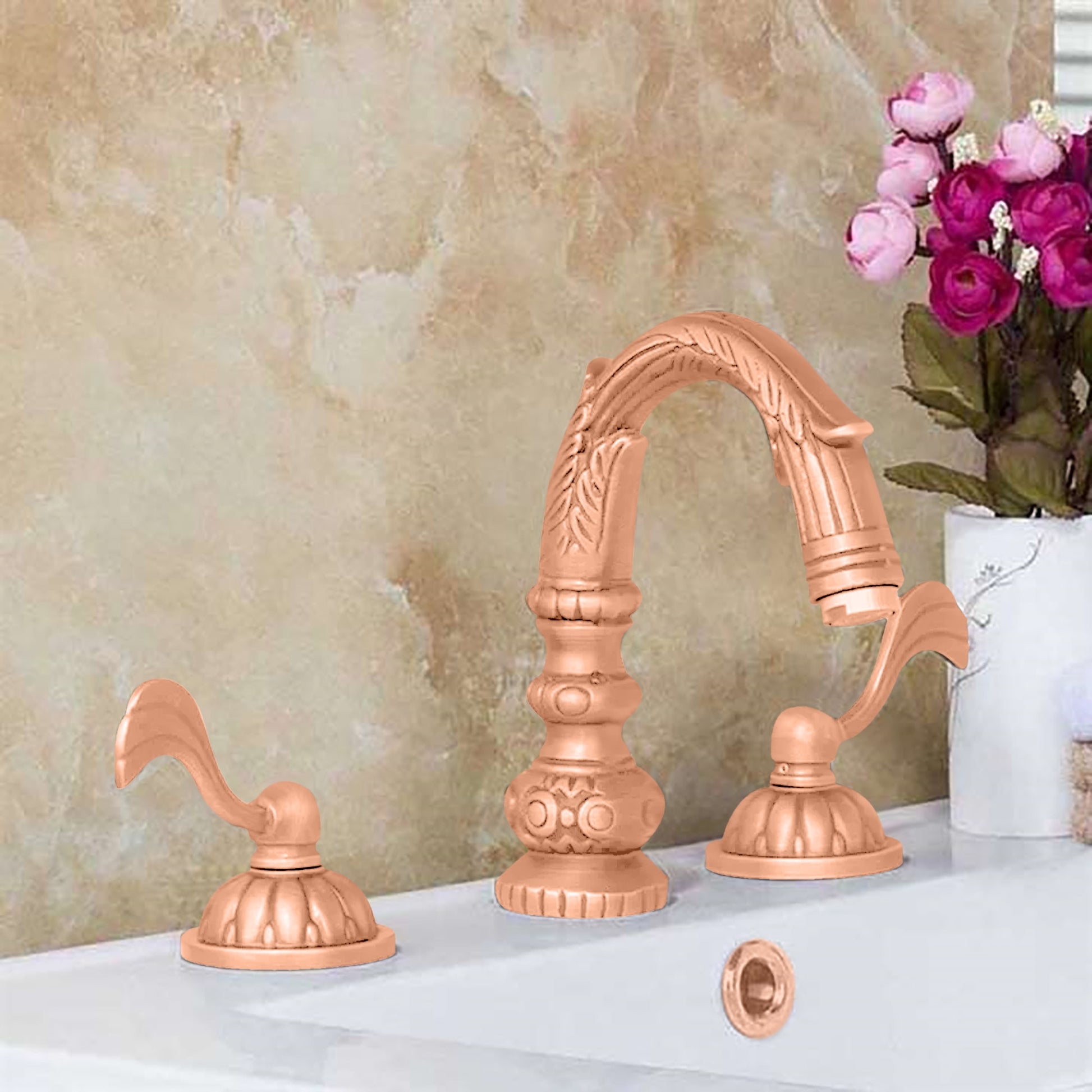 Fontana Aviles 8" Widespread 1.5 GPM Antique Deck Mounted Dual Handle Rose Gold Sink Faucet