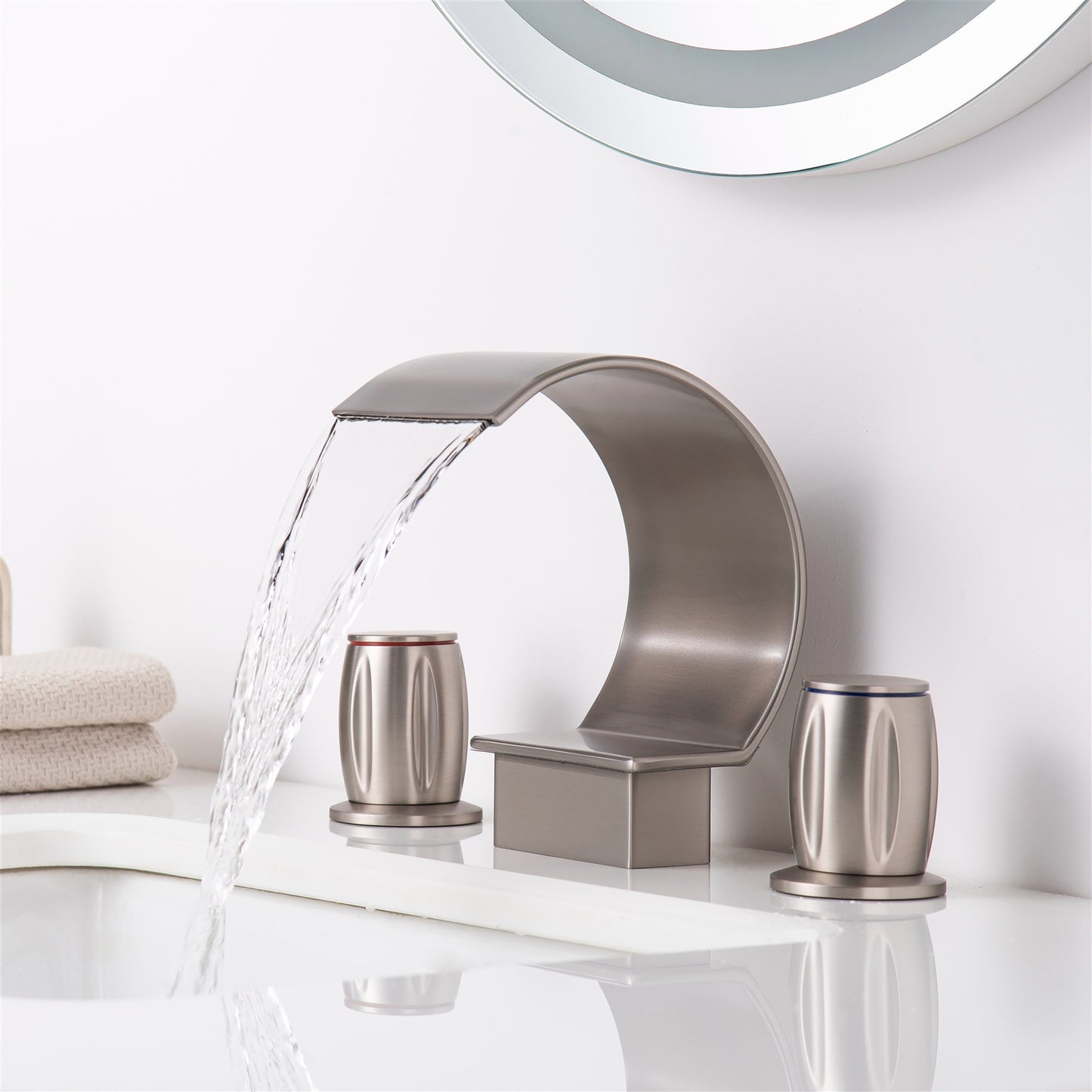 Fontana Bione 1.2 GPM Premium Thermostatic Deck Mounted Brushed Nickel Waterfall Faucet