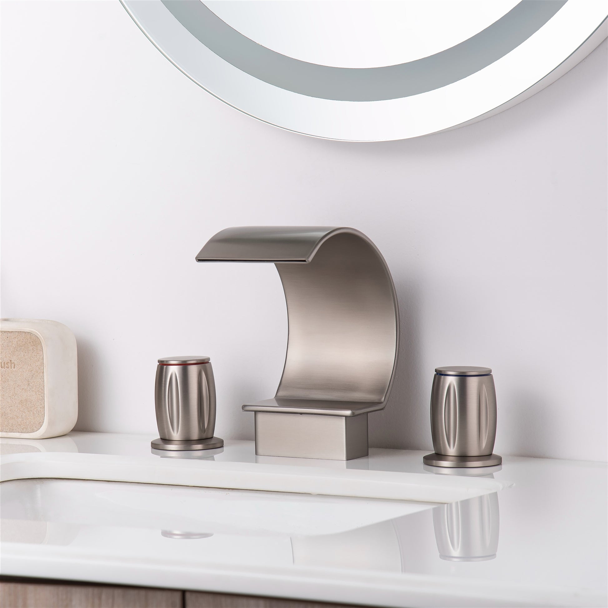 Fontana Bione 1.2 GPM Premium Thermostatic Deck Mounted Brushed Nickel Waterfall Faucet