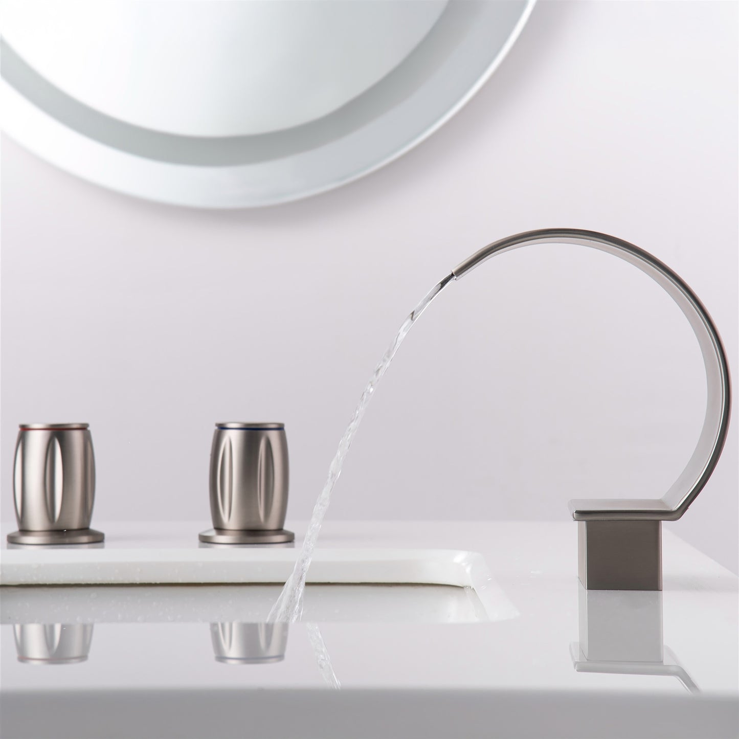 Fontana Bione 1.2 GPM Premium Thermostatic Deck Mounted Brushed Nickel Waterfall Faucet