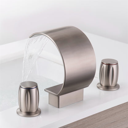 Fontana Bione 1.2 GPM Premium Thermostatic Deck Mounted Brushed Nickel Waterfall Faucet