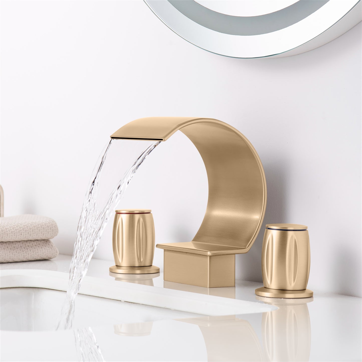 Fontana Bione 1.2 GPM Premium Thermostatic Deck Mounted Champagne Waterfall Faucet