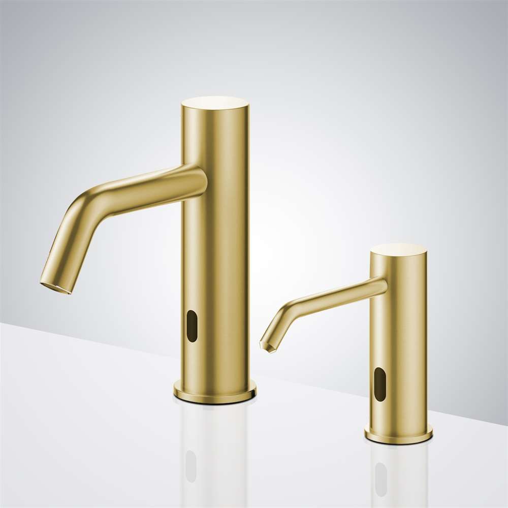 Fontana Brushed Gold Commercial Touchless Sensor Faucet & Touchless Soap Dispenser