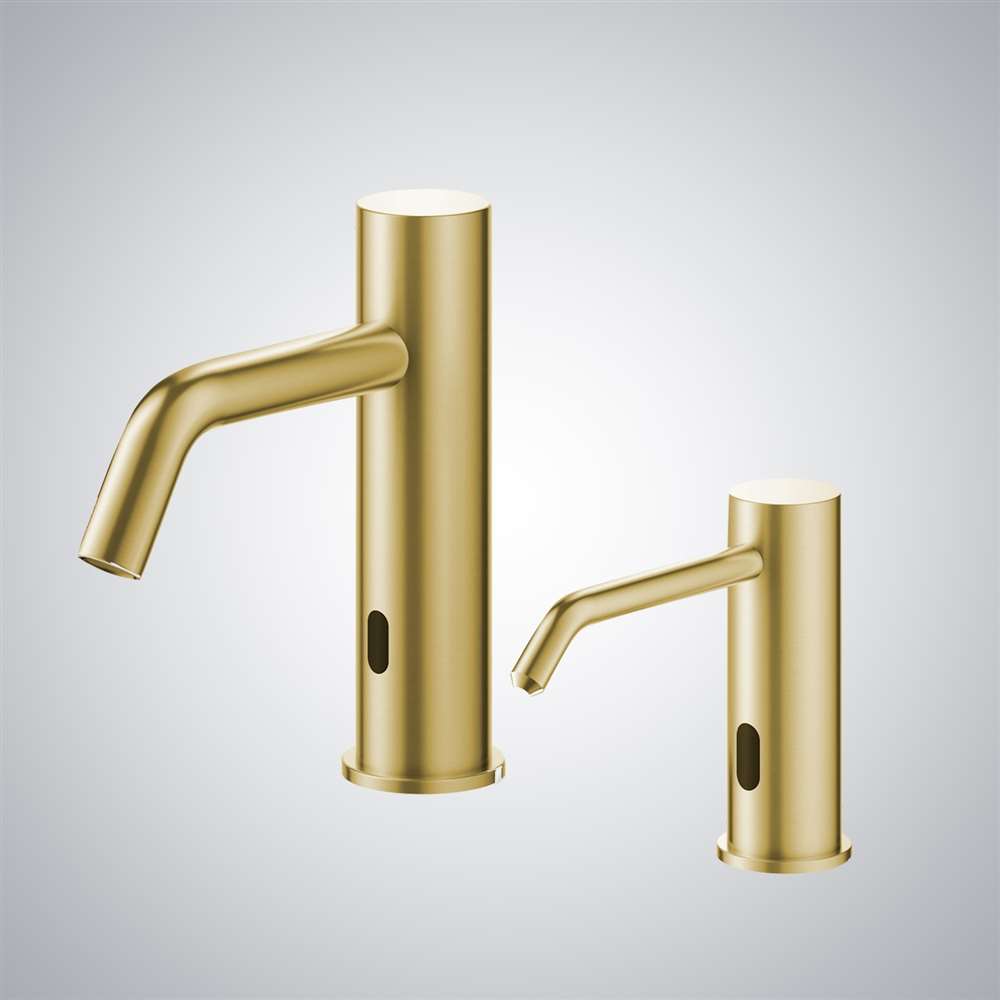 Fontana Brushed Gold Commercial Touchless Sensor Faucet & Touchless Soap Dispenser