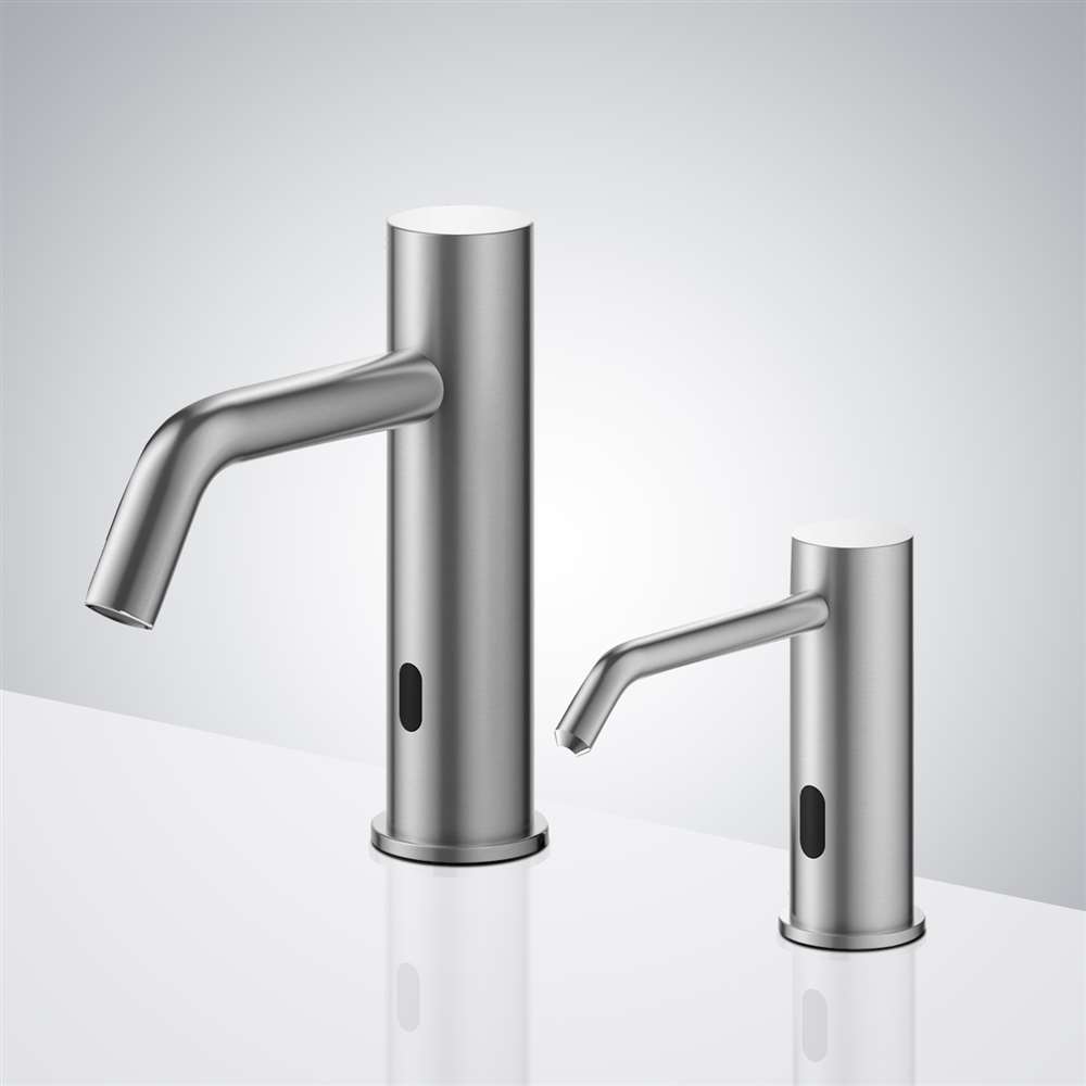 Fontana Brushed Nickel Commercial Touchless Sensor Faucet & Touchless Soap Dispenser
