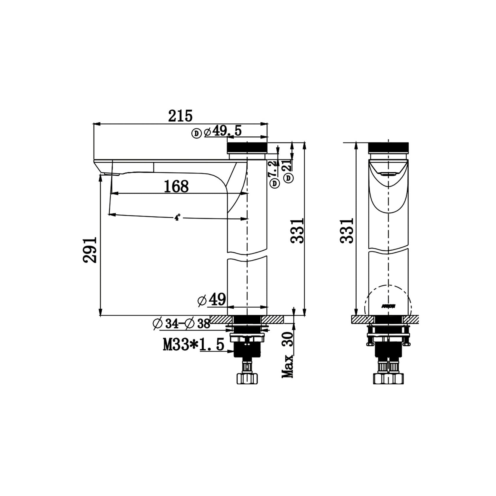 Fontana Caceres Deck Mounted Single Handle Gun Gray Basin Faucet