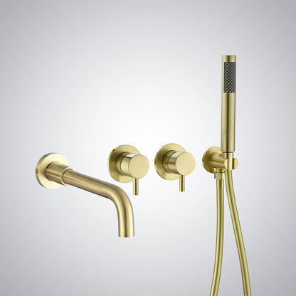 Fontana Calpe Dual Handle Brushed Gold Wall Mounted Bathtub Faucet