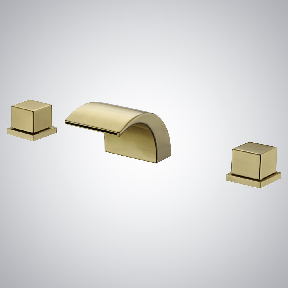 Fontana Casina Dual Handle Deck Mounted Brushed Gold Waterfall Faucet