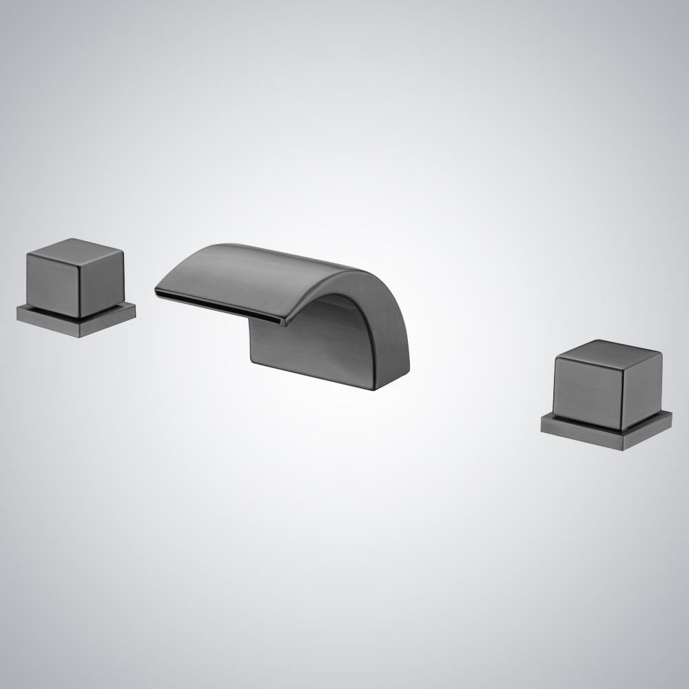 Fontana Casina Dual Handle Deck Mounted Gun Metal Gray Waterfall Faucet