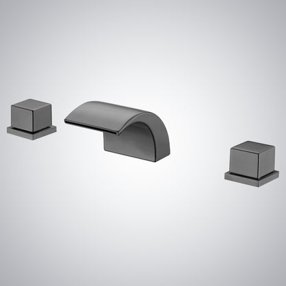 Fontana Casina Dual Handle Deck Mounted Gun Metal Gray Waterfall Faucet