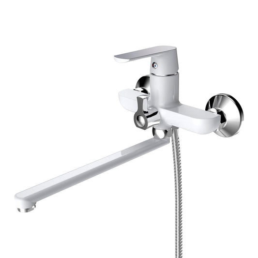 Fontana Chambord Single Handle Wall Mounted White Faucet and Hand Shower Set