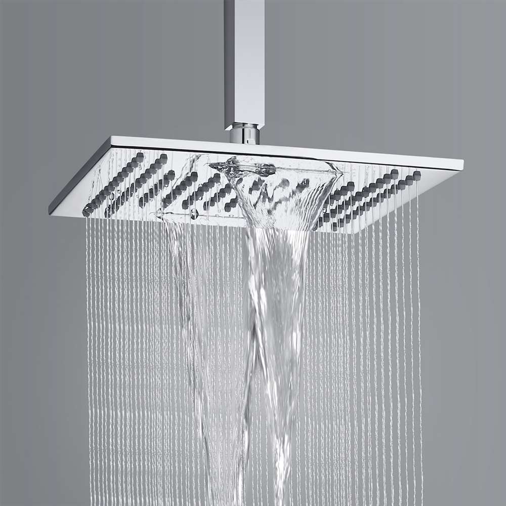 Fontana Cholet 10" Waterfall and Rainfall Function Solid Brass Chrome Shower Head